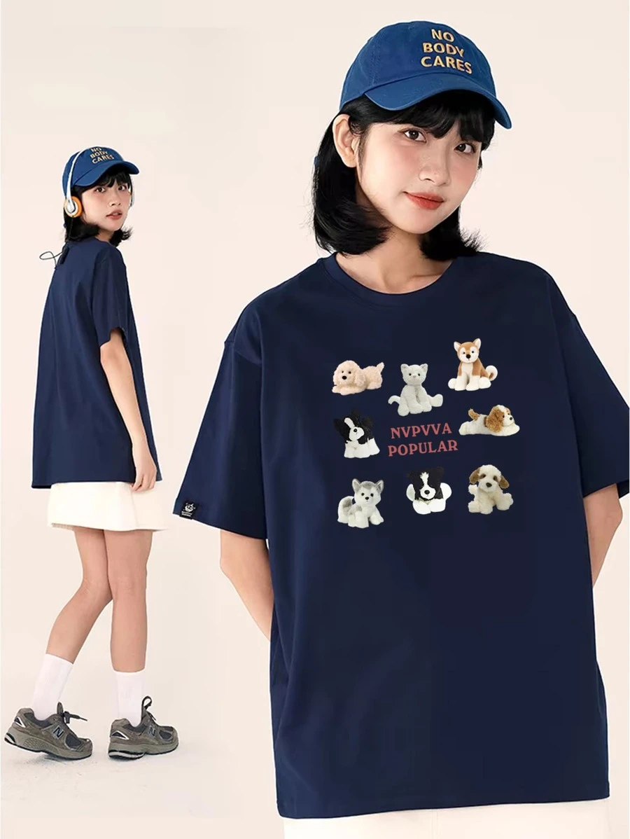 Oversized Women's Premium 100% Cotton Plus-Size T-Shirt - 藏蓝色 - 查看 1