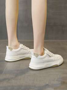 New Autumn Thick-Soled Comfortable Non-Abrasive Waterproof Color-Block Korean Style Casual White Sneakers