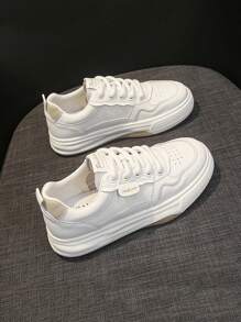 New Autumn Thick-Soled Comfortable Non-Abrasive Waterproof Color-Block Korean Style Casual White Sneakers