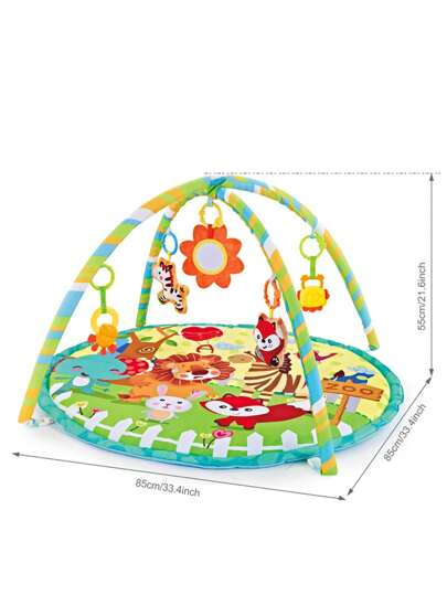 1set Animal Pattern Baby Play Gym & Activity Mat, Washable, 5pcs Detachable Toys, Baby Play Mat Baby Activity Fitness Center Promoting Visual, Auditory, Tactile, Cognitive Sensory Development And Motor Skills, Newborn Baby Essential Gift