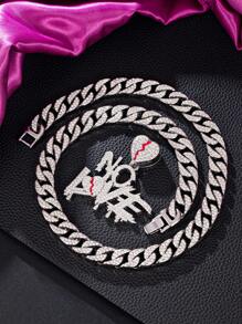 1pc Women's Hip Hop Necklace Rhinestone Rhinestone Broken Heart Pendant Necklace, 18K Gold/Silver Cubic Zirconia 13mm Hip Hop Jewelry Valentines,Mom,Mother,Mother's Day,Gift - Letter - View 4