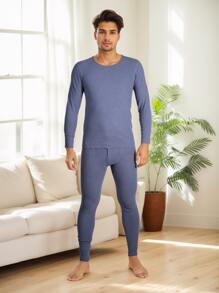 1 zestaw męskiej dzianinowej i jedwabnej bielizny termicznej, wygodny i bezszwowy, na jesień, zimę i wiosnę