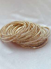 12pcs Set Fashionable White Crystal Elastic Bracelets For Women, Suitable For Parties - Elastic Bracelet - View 10