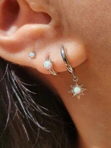 GAGAFEEL 1pair Mini Dazzling And Light Luxury S925 Sterling Silver Atificial Opal Sparkling Zirconia Earrings For Women's Daily Party Wear