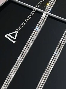 女士三排水钻可调节隐形胸罩肩带、胸罩链、身体链配件 - 銀色 - 查看 4