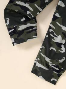 2pcs Young Boy Casual Letter Printed Long Sleeve Top And Camouflage Pants Set, Autumn