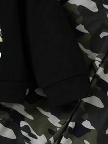 2pcs Young Boy Casual Letter Printed Long Sleeve Top And Camouflage Pants Set, Autumn