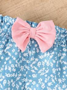 2pcs Young Girl Casual Backprint Long Sleeve Top + Ditsy Floral Long Pants Set, Suitable For Spring/Autumn Daily And Outdoor Wear - Pink - View 6