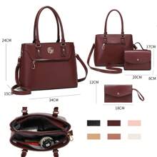 DIOSA LUNA Bolsos Para Mujer De Calidad Premium De Set 3 Bolsas De Mano Bandolera Hombro Para Mujer Calidad Premium Con Tres Compartimentos + Bandolera+Cartera - Burdeos - Ver 2