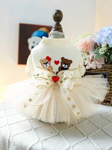 1 件宠物连衣裙，狗猫公主薄纱连衣裙，婚礼熊连衣裙，情人节 - 米色 - 查看 1