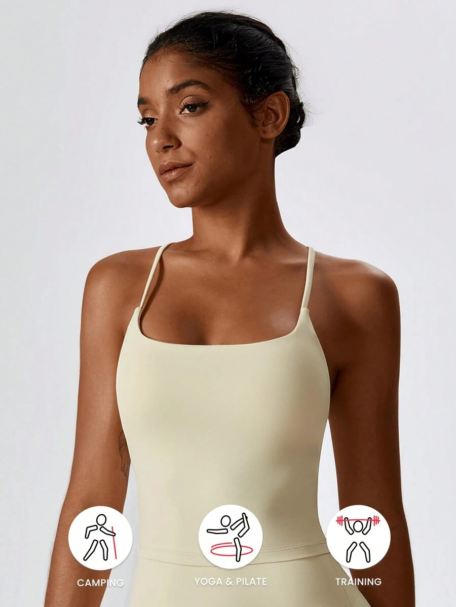 MASKERT Women's Sports Underwear, Sports Top, Yoga Suit, Sports Top, High Elasticity Sports Top, Home Commuting Top, Dressing - Creamy White - View 1