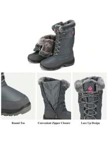 Women's Goose Faux Furs Knee High Winter Snow Boots Warm Holiday Christmas Outdoor Black Boots - Grey - View 5