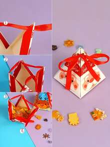 16/20 件圣诞糖果盒，4 种款式圣诞礼品盒，圣诞纸盒配丝带三角形糖果盒，适用于圣诞派对用品 - 彩色 - 查看 3