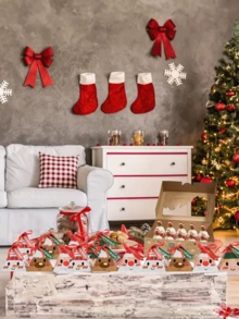 16/20 件圣诞糖果盒，4 种款式圣诞礼品盒，圣诞纸盒配丝带三角形糖果盒，适用于圣诞派对用品 - 彩色 - 查看 7