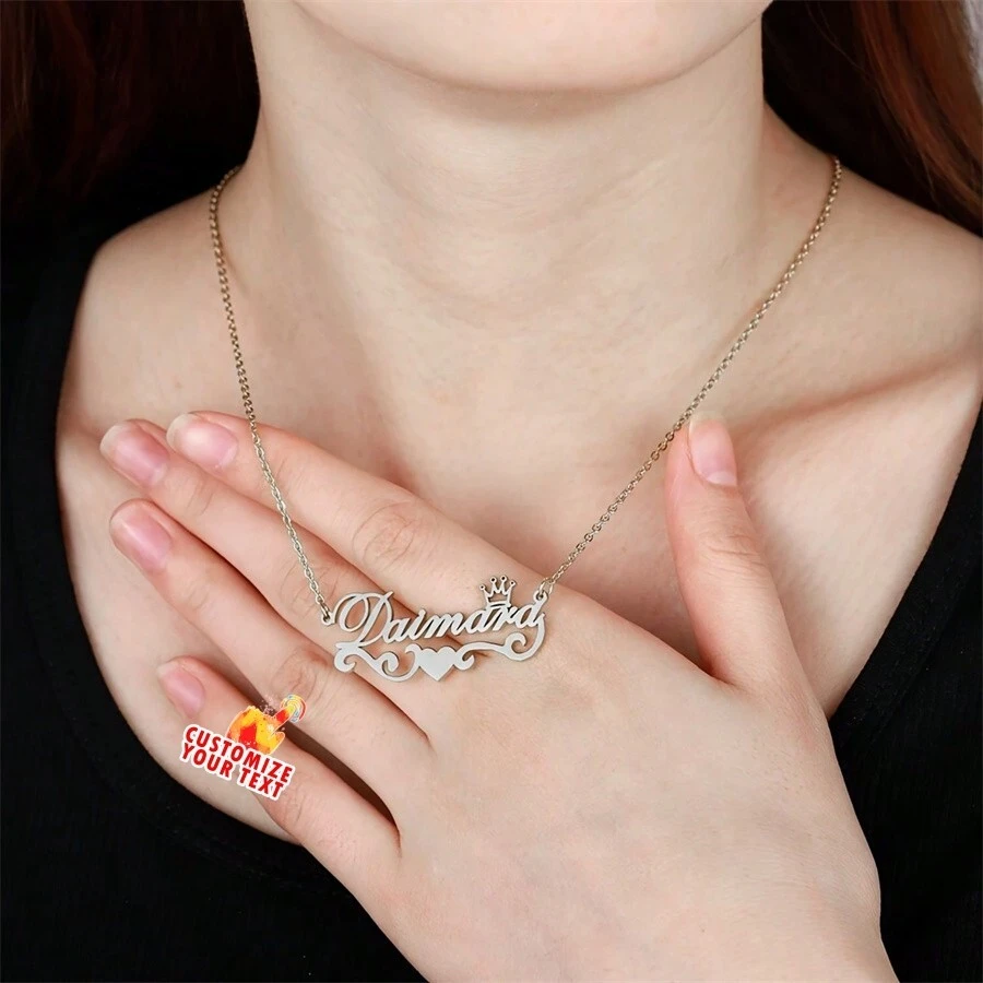 定制皇冠吊坠带防水铭牌 - 浪漫银饰，适合女士，情人节情侣礼物 - 1 件 - 多色 - 查看 1