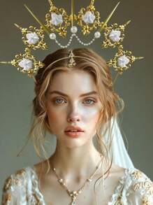 Corona dorada con aureola y picos, pinza para el cabello con diseño de rayo solar, disfraz de diosa para ceremonia de boda, papel de personaje en desfile renacentista, bruja - Multicolor - Ver 11