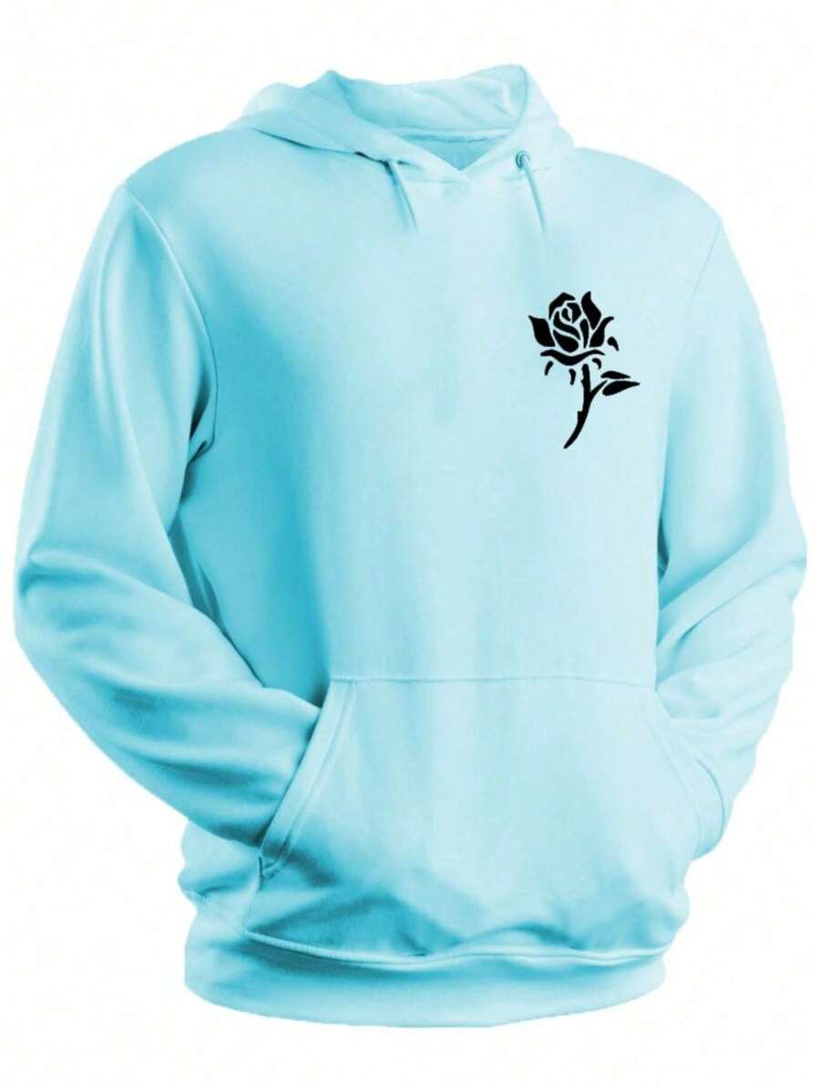 Unisex Women's And Men's Kangaroo Sweatshirt Flannel Hooded Coat Cold Printed Cotton Blouse - Màu xanh nhạt - Xem 1