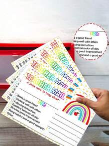 Rainbow Happy Mail Teacher's Classroom Note Cards For Parents, Used For Positive Behavior Encouragement, 50pcs/Pack, Universal Paper Labels For Preschool And Primary School Back To School - Multicolor - View 2