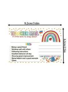 Rainbow Happy Mail Teacher's Classroom Note Cards For Parents, Used For Positive Behavior Encouragement, 50pcs/Pack, Universal Paper Labels For Preschool And Primary School Back To School - Multicolor - View 9