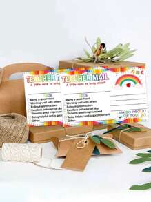 Rainbow Happy Mail Teacher's Classroom Note Cards For Parents, Used For Positive Behavior Encouragement, 50pcs/Pack, Universal Paper Labels For Preschool And Primary School Back To School - Multicolor - View 4