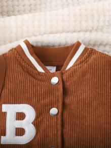 2pcs/Set Young Girl Collegiate Baseball Jacket & Corduroy Skirt, Fall & Winter - Brown - View 3