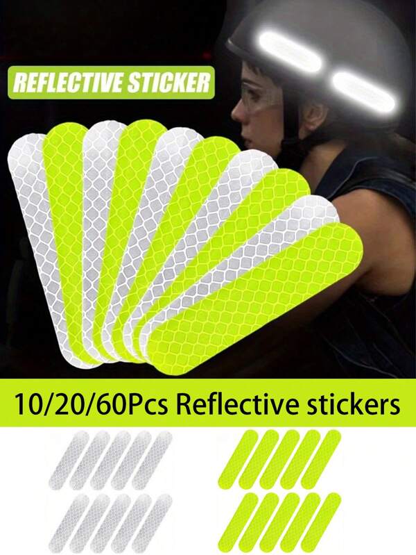 10/20/60pcs Car Warning Reflective Stickers, Waterproof Anti-Fouling Reflective Stickers Suitable For Car, Motorcycle, Bicycle, Helmet