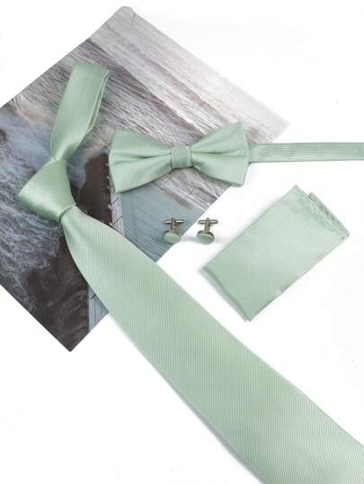 ZLQ&GOU 4 قطع طقم ربطة عنق رجالي بلون أخضر داكن بطول 3.1 بوصة (يشمل ربطة عنق، ربطة فراشة، مربع الجيب، أزرار أكمام)، مناسب لحفلات الزفاف، وصيف العريس، والعطلات، والحفلات