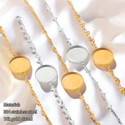 1pc 304 Stainless Steel Bracelet Dolphin Love Leaf Base Cabochon 20mm Embossed For Bracelet Tray Blank Setting DIY Jewelry Accessories Bracelet