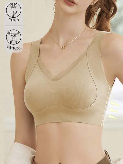 女士运动胸罩 无缝聚拢胸罩 舒适无钢圈健身瑜伽内衣上衣健身跑步背心健身房美丽返校胸罩