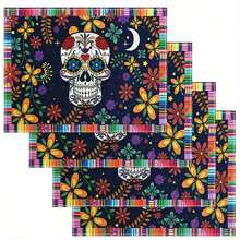 4/6pcs We Love Dances, Skull Halloween Place Mat Dining Table,Elegant Heat Protection, Classic Decor, And Spill-Resistant - Perfect For Coffee Tables, Dining Tables, And Kitchen Tables - Enhance Your Home Decor With A Unique Touch Halloween Party - Multicolor - View 12