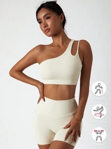 MASKERT 女士休閒貼身瑜伽背心套裝，高彈性跑步運動套裝，瑜伽套裝 - 奶油白 - 查看 1