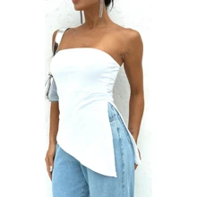 Women's Asymmetrical Strapless Blouse - 白色 - 查看 2