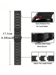 1 Stück 20mm 22mm Herren Damen Apple Business Metall Dreifach Edelstahl Armband, geeignet für Watch Galaxy 4/4 Klassisch 5/5 Pro 3 41mm/45mm, geeignet für Amazfit GTS/GTS 2/2e/Mini/3/3 Pro Uhr Armband Zubehör (nur Armband)