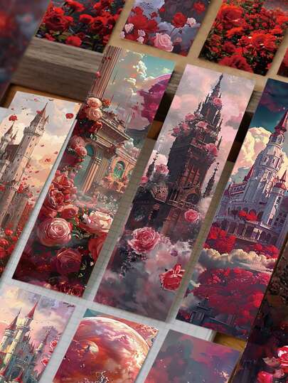 30pcs Rose Paper Bookmarks, European Style High-End Reading Index, DIY Scrapbooking Material Back To School