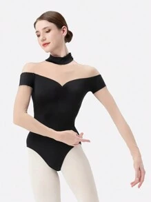 DonsGirl 1pc Women's Ballet Leotard/Figure Skating Costume, Heart-Shaped Neckline With Black Pearl Buttons, Lace Mesh Long Sleeves, Hidden Snap Closure At Bottom - Black - View 8