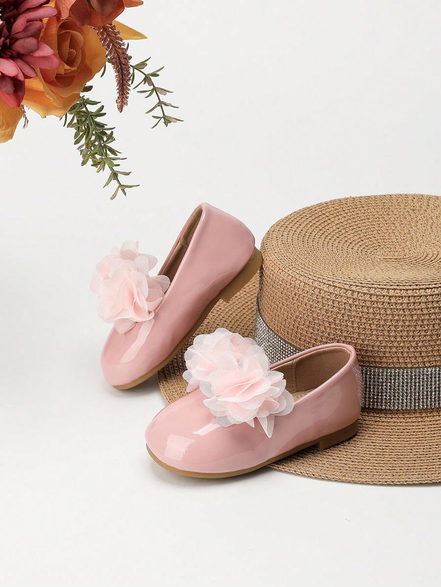1 Pair Girls Handmade Flower PU Leather Anti-Slip Round Toe Flat Sweet ...