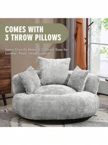 Chenille Lazy Sofa, Single Seat Bean Bag Sofa Chair, High-Back Durable Soft Comfort Recliner, Casual Living Room Sofa Chair, Includes 3 Pillows, Indoor/Outdoor Use, No Assembly Required, Suitable For Living Room, Bedroom, Dormitory And Apartment (Light Gray) - 淺灰色 - 查看 2