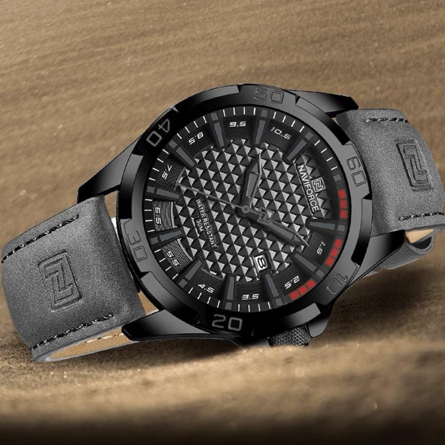 NAVIFORCE 男士休闲商务运动防水手表，父亲节礼物 - 黑色 - 查看 1