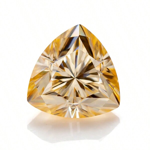 1pc High Quality Certified Moissanite Stone, Champagne Color VVS1 Clarity, Fat Trillion Shape, Can Be Made Into Jewelry Rings