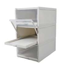 3Pcs Stackable Shoe Box Push Drawer Storage Organizer Shoe Box Clear Cover Gray