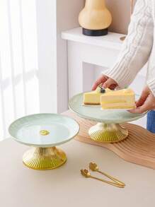 1pc Round Cake Stand With Gold Base, Decorative Tray For Christmas Gift, Wedding Party, Holiday