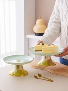 1pc Round Cake Stand With Gold Base, Decorative Tray For Christmas Gift, Wedding Party, Holiday