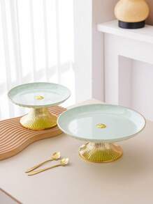 1pc Round Cake Stand With Gold Base, Decorative Tray For Christmas Gift, Wedding Party, Holiday