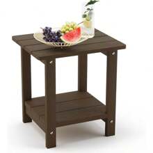 Outdoor Side Table, 2-Tier Dark Brown HDPS Patio End Table Weather Resistant,Outdoor Morden Side Table For Patio, Pool, Porch