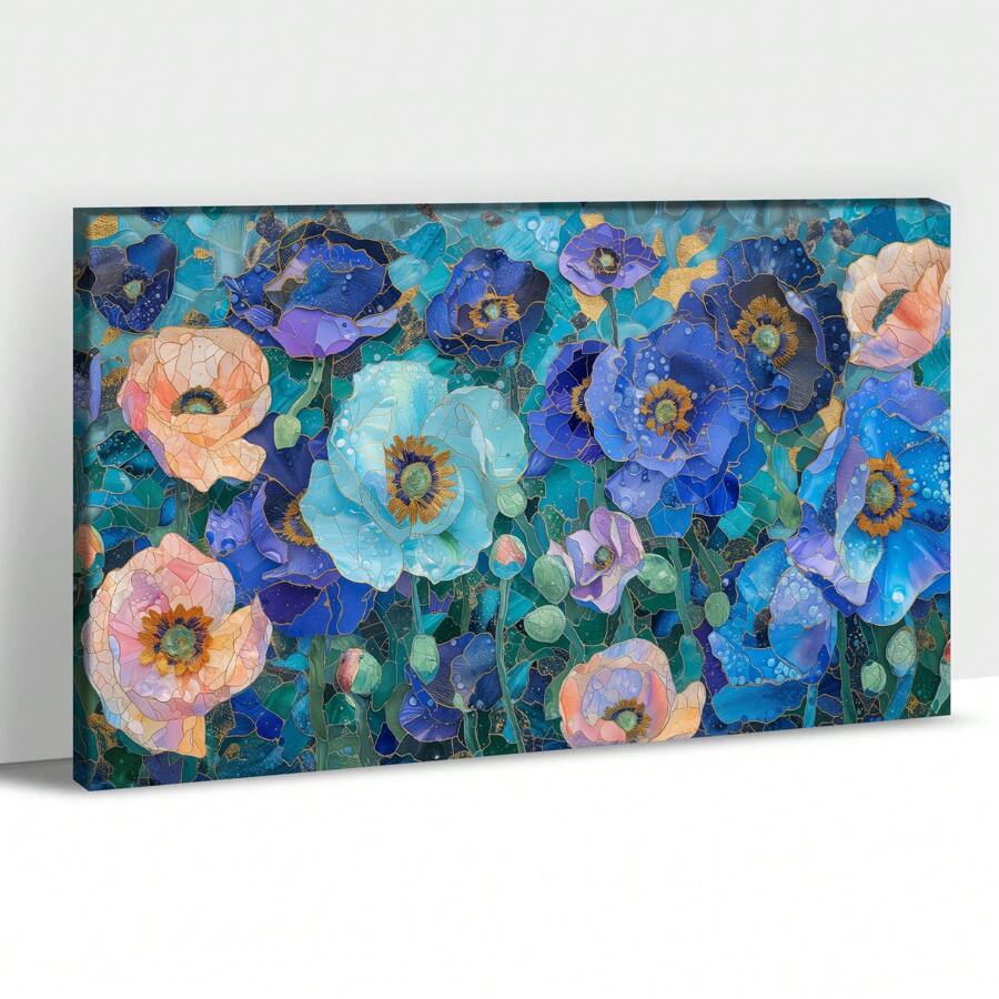 Floral Canvas Wall Art, Colorful Flower In Bottle Picture Artwork Decor For Walls, Fresh Garden Flowers In Mason Jar Artwork, Framed Modern Floral Plant Paintings Artwork For Kitchen Bedroom, Pine Frame 1.5 Inch Thick