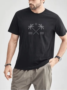 Men's T-Shirt Coqueiro Praia Mar Casual Cotton Premium Mesh - màu đen - Xem 1