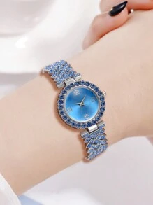 6 件装女士奢华水晶不锈钢石英手表带配套首饰套装 - 彩色 - 查看 6