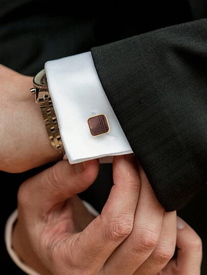 1 Pair Vintage Striped Gold-Plated Cufflinks, Fashion Accessory For Men Suits & Shirts