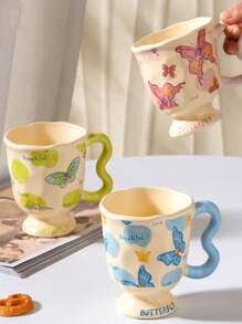 1pc Lovely Dream Multicolor Butterfly Tall Mug Milk Juice Coffee Water Home Office Holiday Gift Christmas Capacity 400ML Back To School