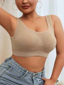 Plus Size Women's Breathable Mesh Seamless Sports Bra - Khaki - View 6